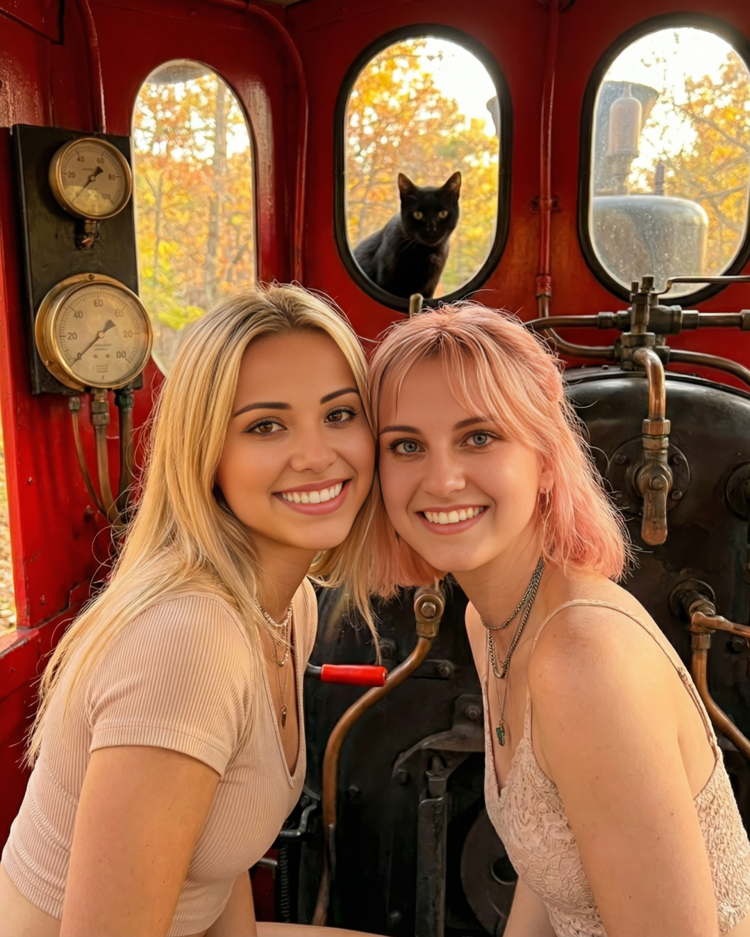 Close-up selfie of Lairissa Lee and Louise smiling together during a day out at Silver Dollar City